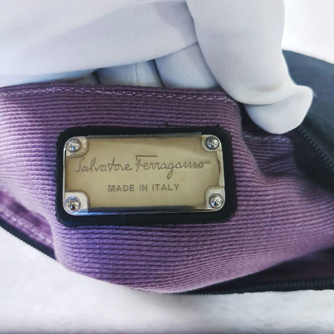 Salvatore Ferragamo Accessory Pouch Shoulder Bag Purse Leather Canvas Black Auth