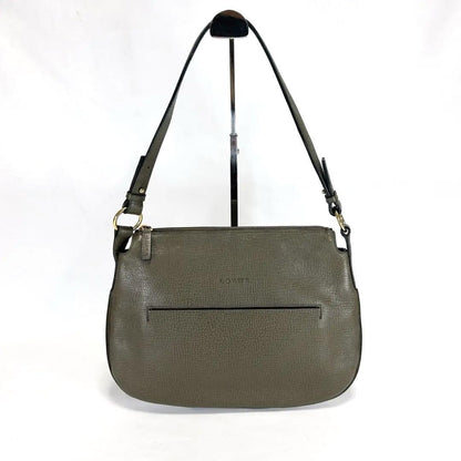 LOEWE Shoulder Bag Purse Logo Leather Khaki Authentic