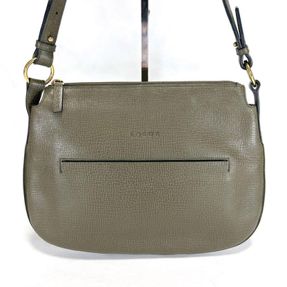 LOEWE Shoulder Bag Purse Logo Leather Khaki Authentic
