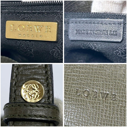 LOEWE Shoulder Bag Purse Logo Leather Khaki Authentic