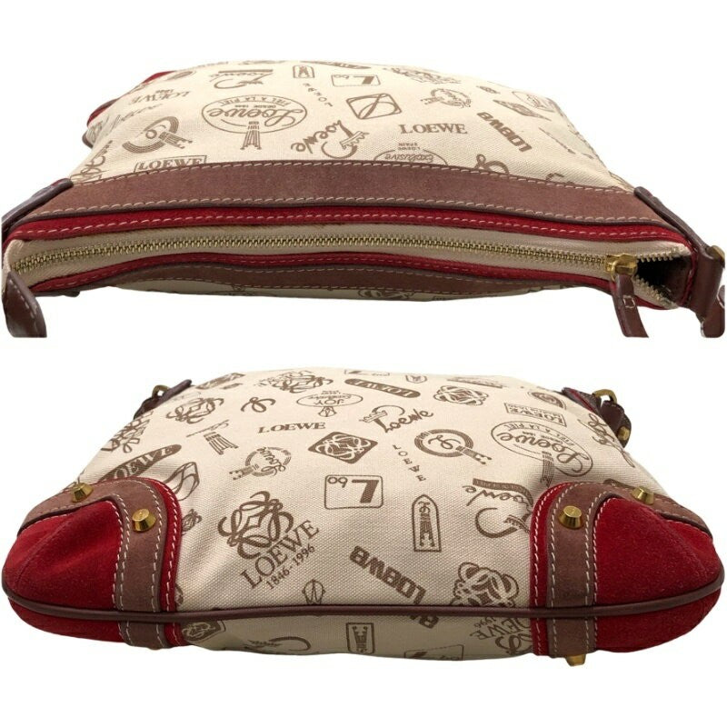 LOEWE Hand Shoulder Bag Tote Purse Canvas Leather White Red Authentic