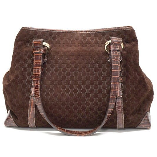 CELINE Hand Bag Tote Purse Macadam Suede Leather Brown Authentic