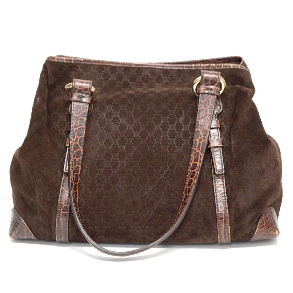 CELINE Hand Bag Tote Purse Macadam Suede Leather Brown Authentic