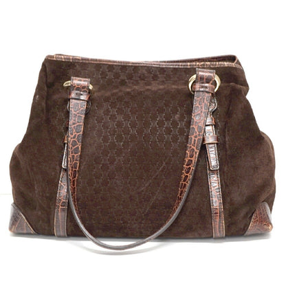 CELINE Hand Bag Tote Purse Macadam Suede Leather Brown Authentic