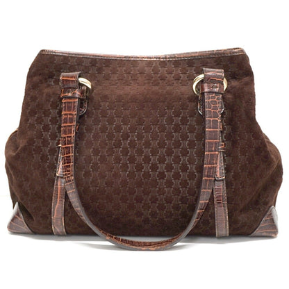 CELINE Hand Bag Tote Purse Macadam Suede Leather Brown Authentic