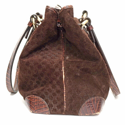 CELINE Hand Bag Tote Purse Macadam Suede Leather Brown Authentic