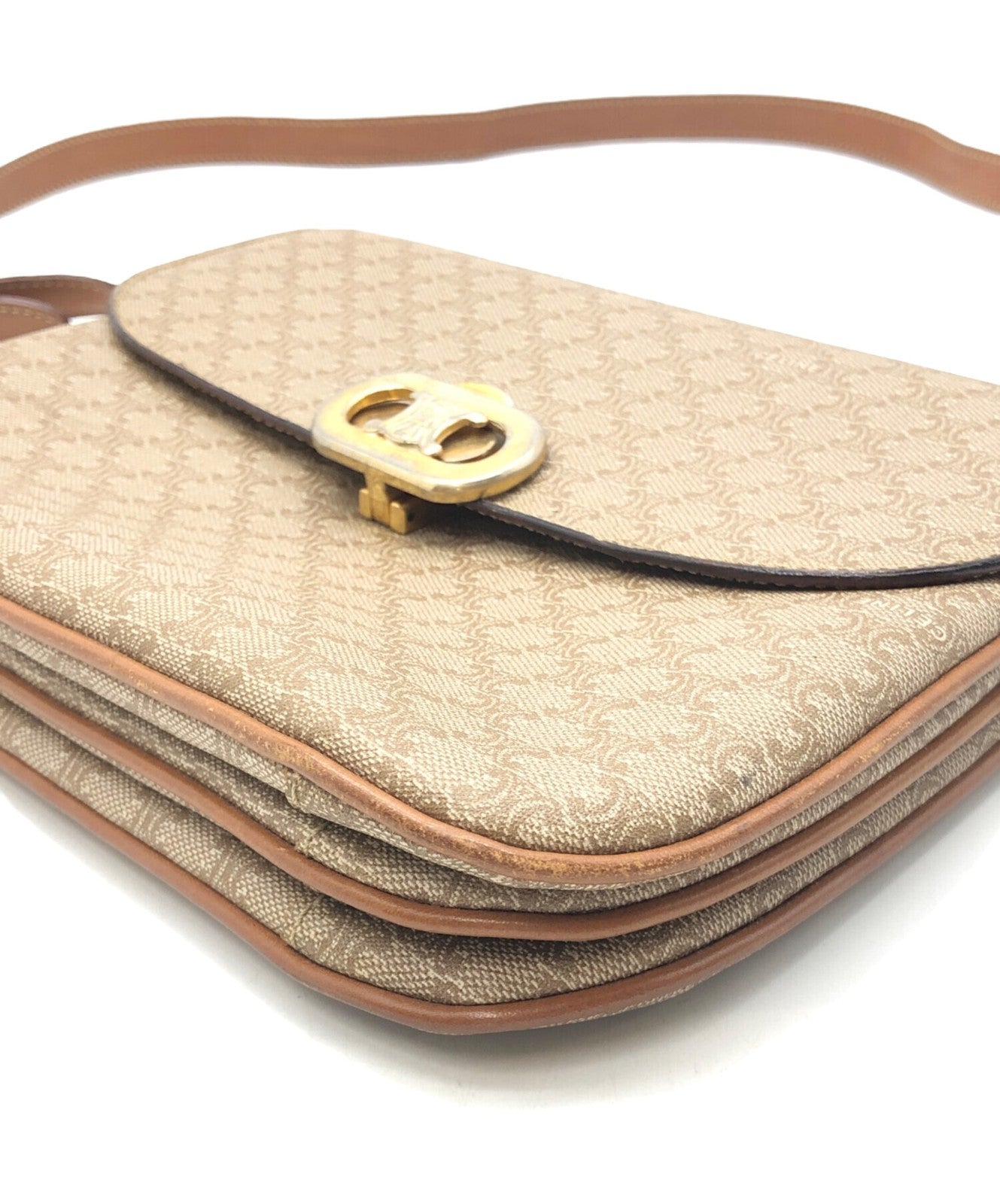 CELINE Shoulder Bag Purse Macadam Beige Authentic