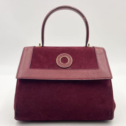 CELINE Hand Shoulder Bag Tote Purse 2way Suede Leather Bordeaux Authentic