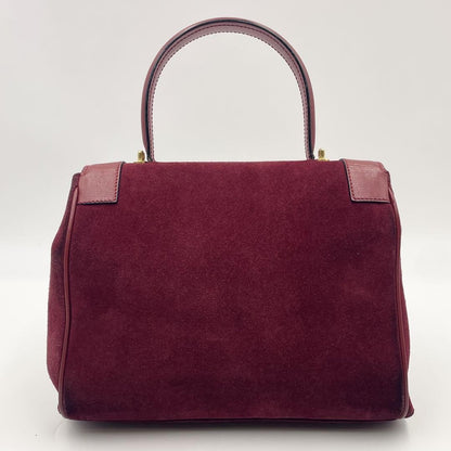 CELINE Hand Shoulder Bag Tote Purse 2way Suede Leather Bordeaux Authentic