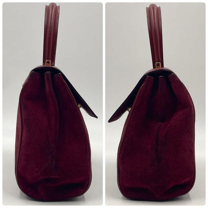 CELINE Hand Shoulder Bag Tote Purse 2way Suede Leather Bordeaux Authentic