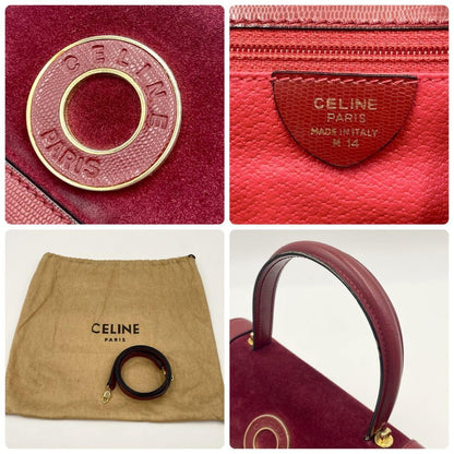 CELINE Hand Shoulder Bag Tote Purse 2way Suede Leather Bordeaux Authentic