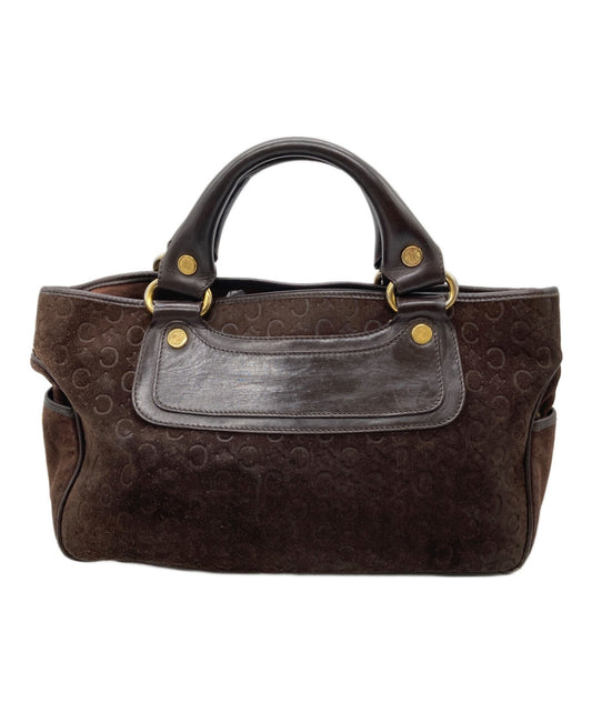 CELINE Hand Bag Tote Purse C Macadam Boogie Suede Brown Authentic