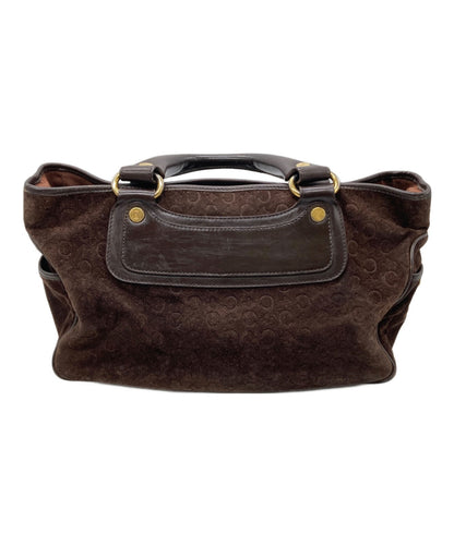 CELINE Hand Bag Tote Purse C Macadam Boogie Suede Brown Authentic