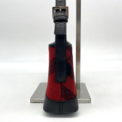 BURBERRY Shoulder Bag Purse Nova Check Wool Leather Red Black Authentic