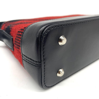 BURBERRY Shoulder Bag Purse Nova Check Wool Leather Red Black Authentic