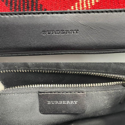BURBERRY Shoulder Bag Purse Nova Check Wool Leather Red Black Authentic