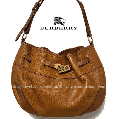 BURBERRY Shoulder Bag Purse Nova Check Leather Camel Authentic