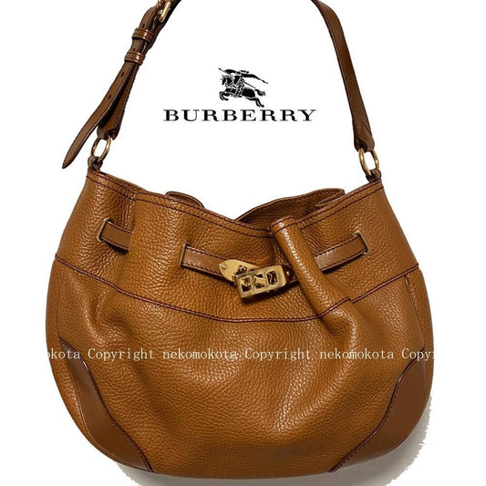 BURBERRY Shoulder Bag Purse Nova Check Leather Camel Authentic