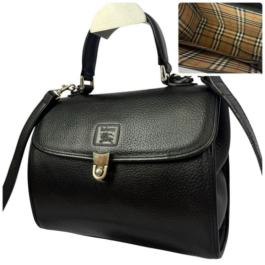 BURBERRYS Hand Shoulder Bag Tote Purse 2way Nova Check Leather Black Authentic