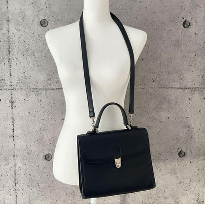 BURBERRYS Hand Shoulder Bag Tote Purse 2way Nova Check Leather Black Authentic