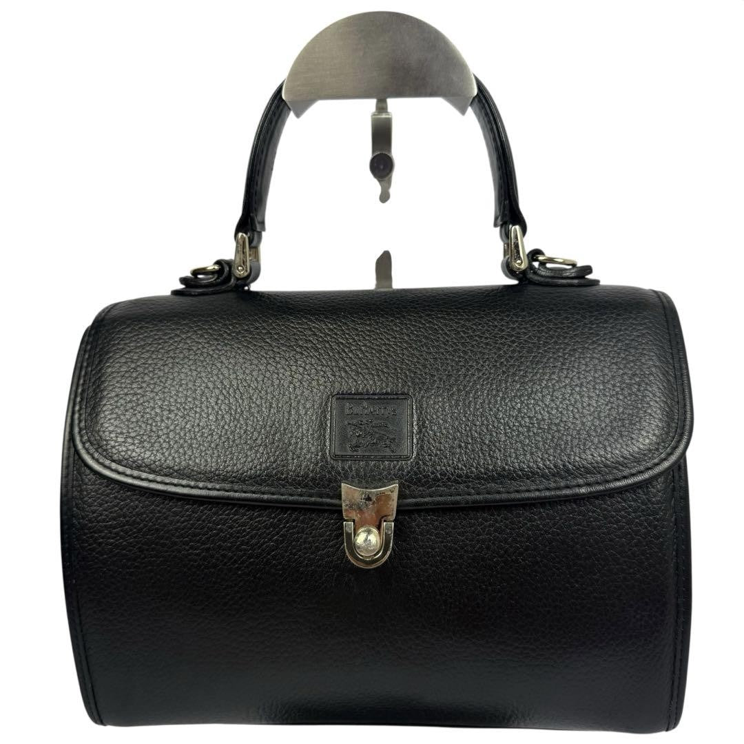 BURBERRYS Hand Shoulder Bag Tote Purse 2way Nova Check Leather Black Authentic