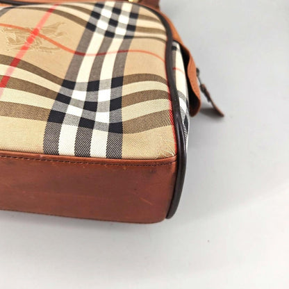 BURBERRY Hand Bag Tote Purse Mini Boston Nova Check Nylon Leather Beige Brown