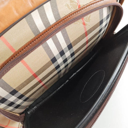 BURBERRY Hand Bag Tote Purse Mini Boston Nova Check Nylon Leather Beige Brown