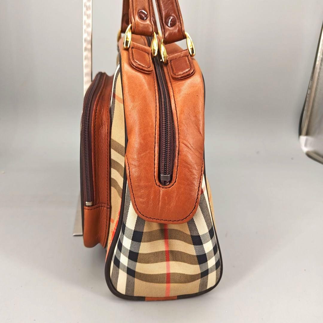 BURBERRY Hand Bag Tote Purse Mini Boston Nova Check Nylon Leather Beige Brown