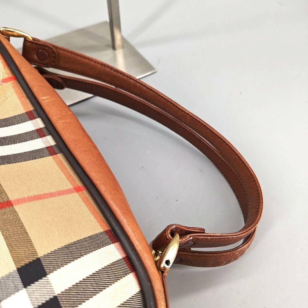 BURBERRY Hand Bag Tote Purse Mini Boston Nova Check Nylon Leather Beige Brown