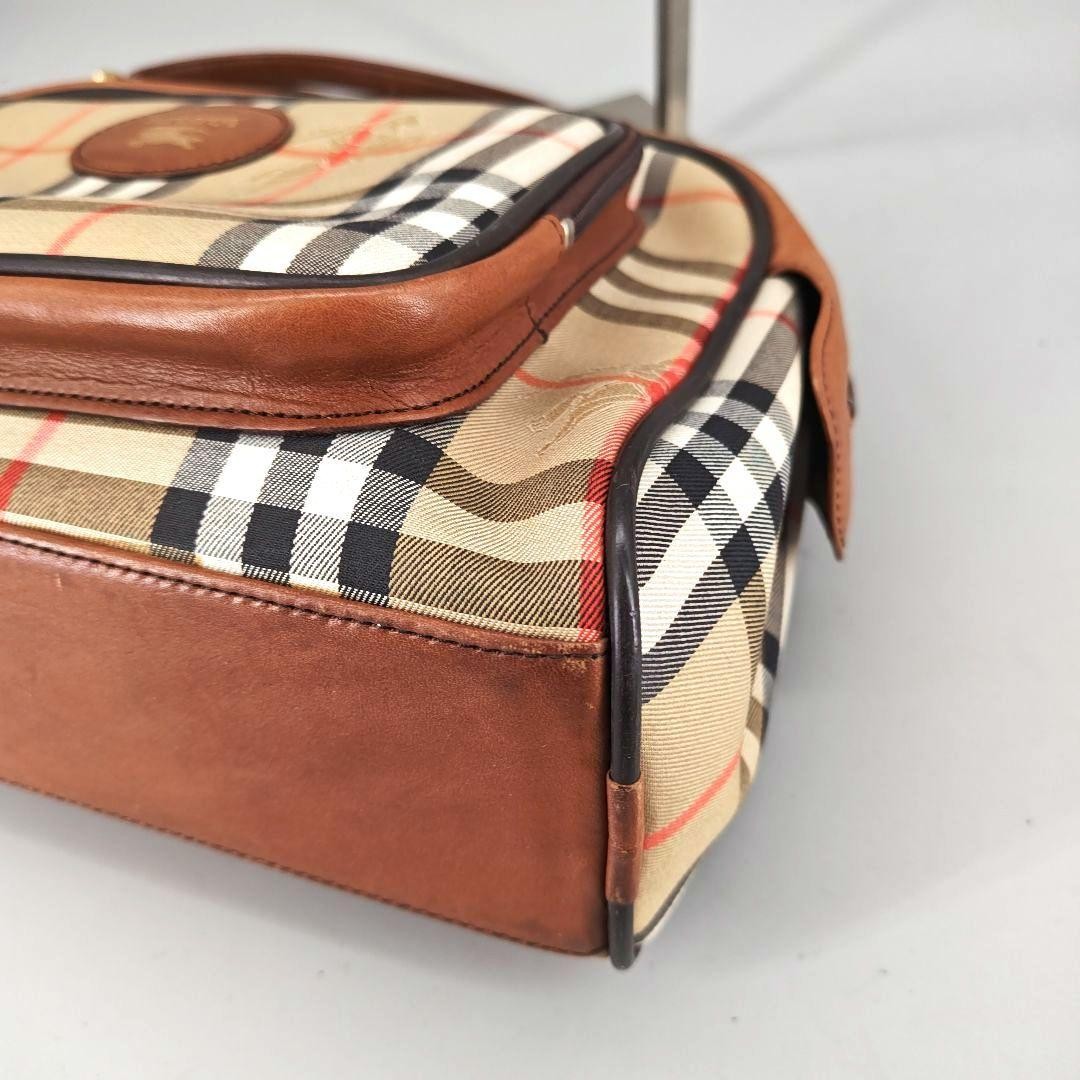 BURBERRY Hand Bag Tote Purse Mini Boston Nova Check Nylon Leather Beige Brown