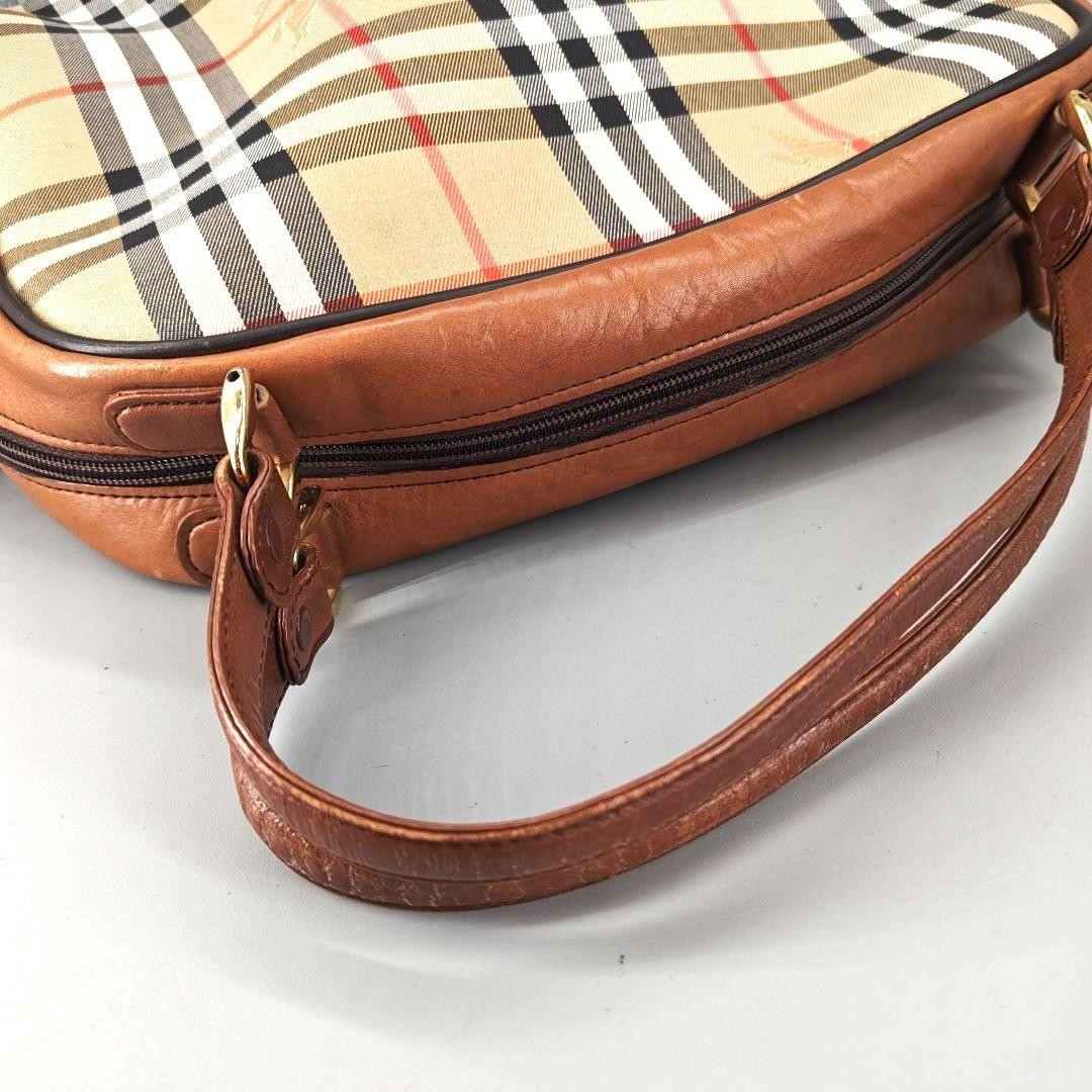 BURBERRY Hand Bag Tote Purse Mini Boston Nova Check Nylon Leather Beige Brown