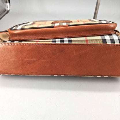 BURBERRY Hand Bag Tote Purse Mini Boston Nova Check Nylon Leather Beige Brown