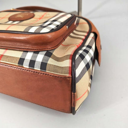 BURBERRY Hand Bag Tote Purse Mini Boston Nova Check Nylon Leather Beige Brown