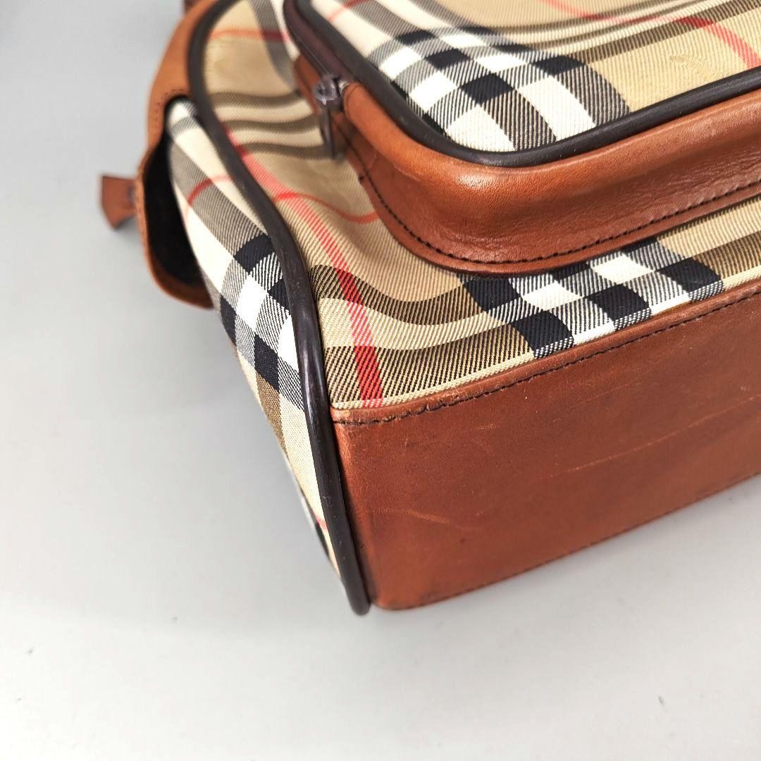 BURBERRY Hand Bag Tote Purse Mini Boston Nova Check Nylon Leather Beige Brown