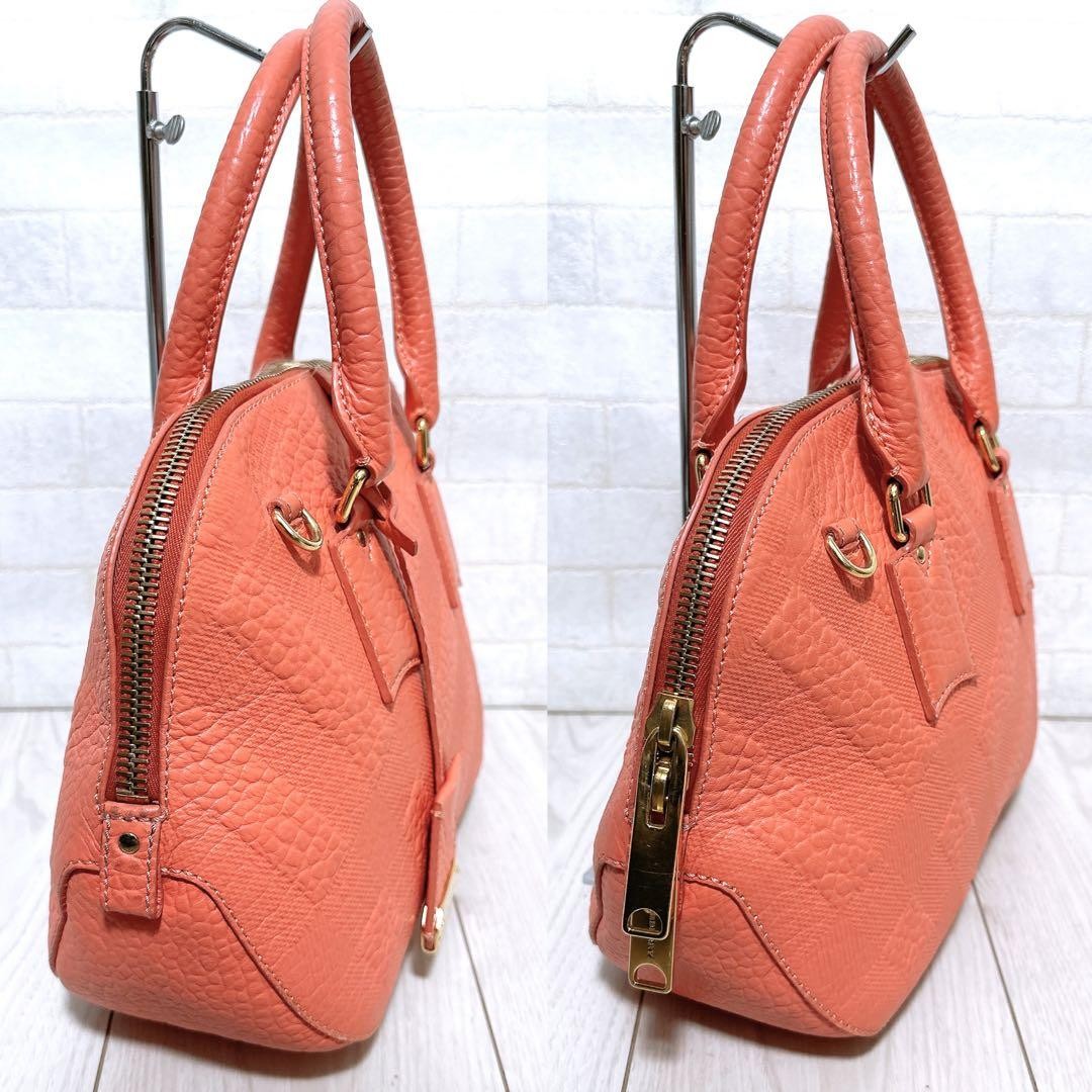 BURBERRY Hand Bag Tote Purse Leather Light Pink Orange Authentic