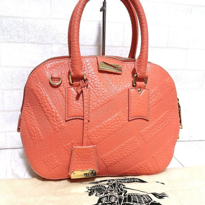 BURBERRY Hand Bag Tote Purse Leather Light Pink Orange Authentic