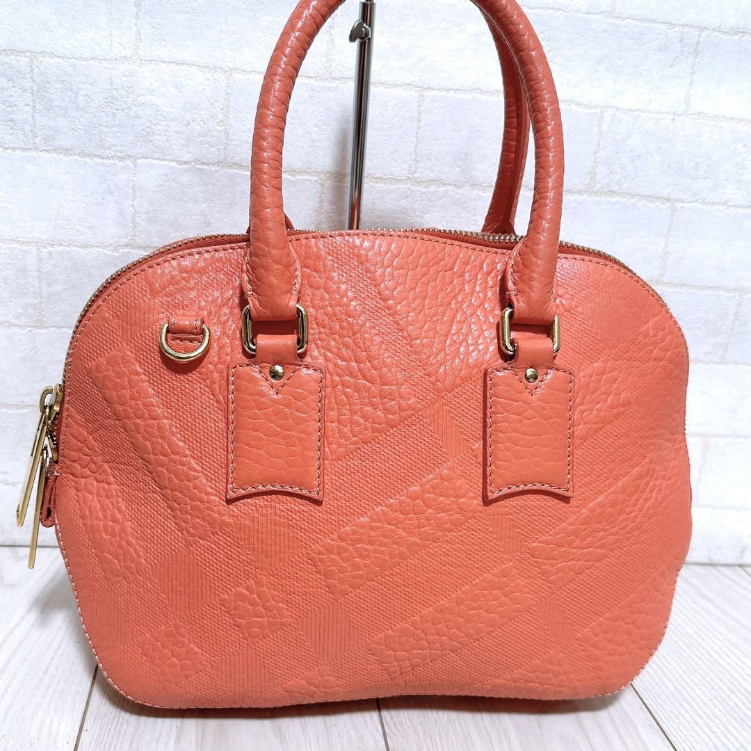 BURBERRY Hand Bag Tote Purse Leather Light Pink Orange Authentic