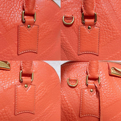 BURBERRY Hand Bag Tote Purse Leather Light Pink Orange Authentic