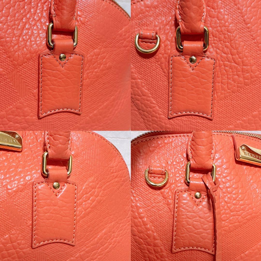 BURBERRY Hand Bag Tote Purse Leather Light Pink Orange Authentic