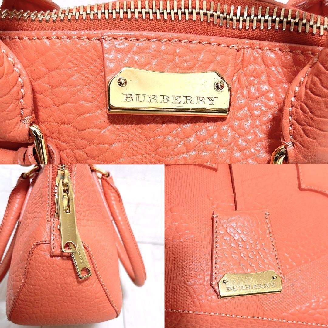 BURBERRY Hand Bag Tote Purse Leather Light Pink Orange Authentic