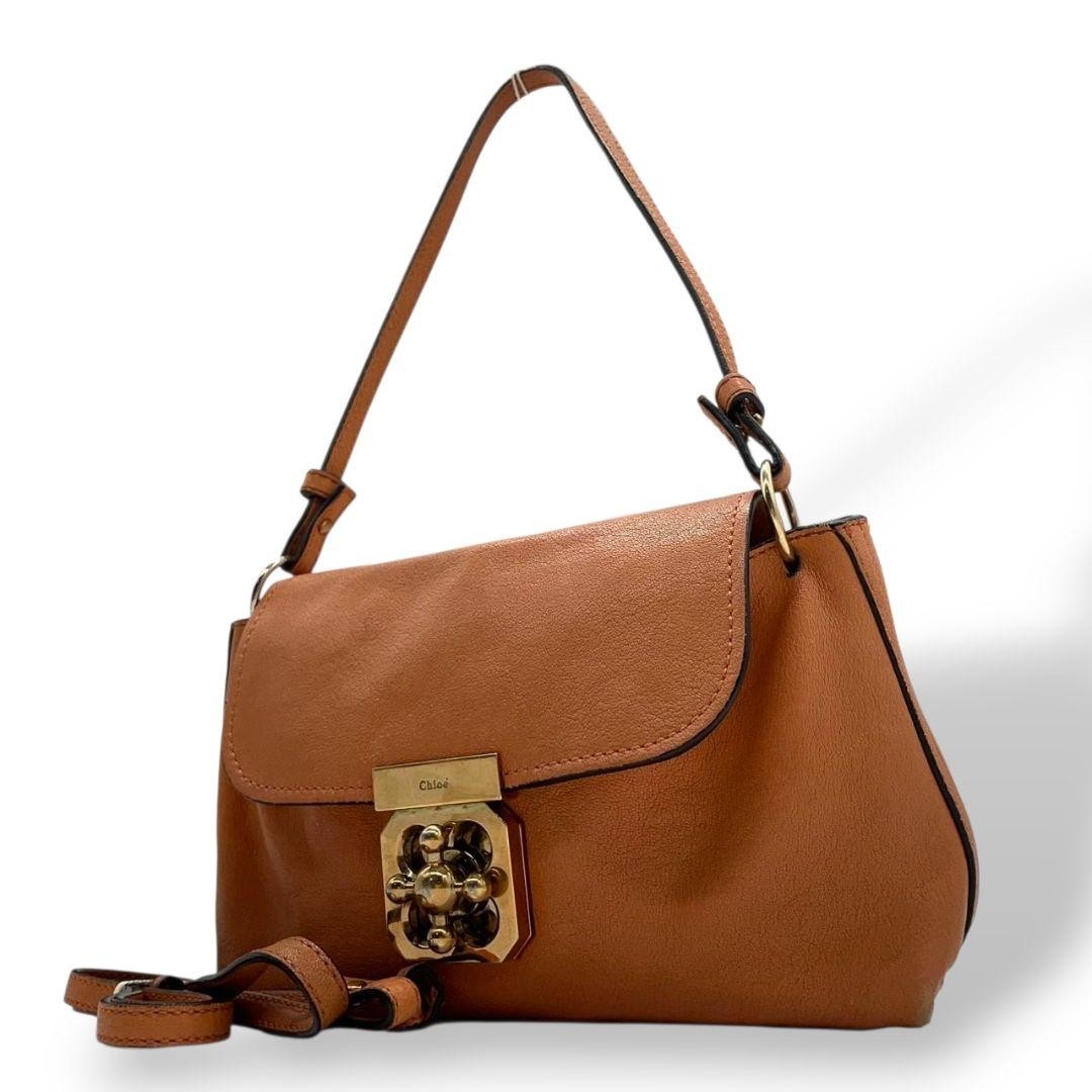 Chloe Hand Shoulder Bag Tote Purse 2way Elsie Leather Brown Authentic