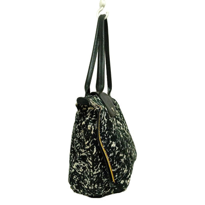 Longchamp Hand Shoulder Bag Tote Purse Le Pliage Canvas Leather Black White Auth