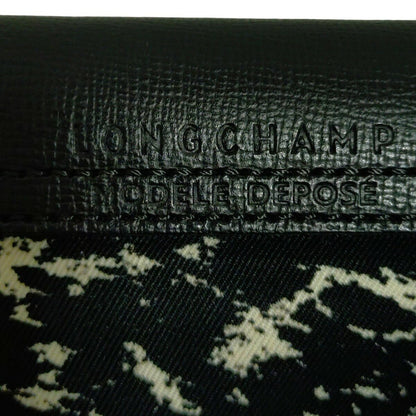 Longchamp Hand Shoulder Bag Tote Purse Le Pliage Canvas Leather Black White Auth