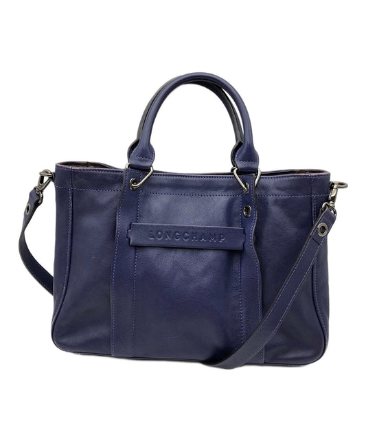 Longchamp Hand Shoulder Bag Tote Purse 2way Leather Navy Authentic