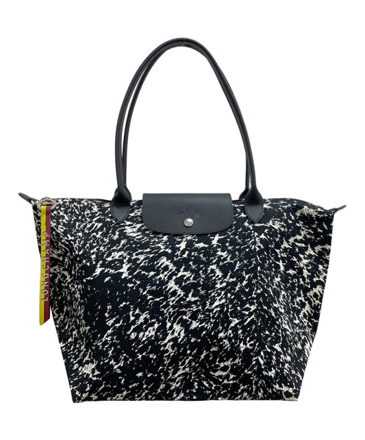 Longchamp Hand Bag Tote Purse Le Pliage White Black Authentic