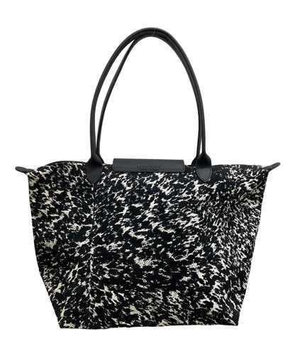 Longchamp Hand Bag Tote Purse Le Pliage White Black Authentic