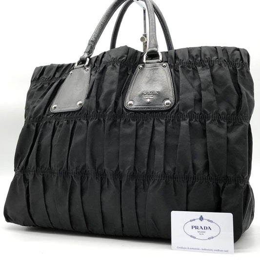 PRADA Hand Bag Tote Purse Nylon Leather Black Authentic