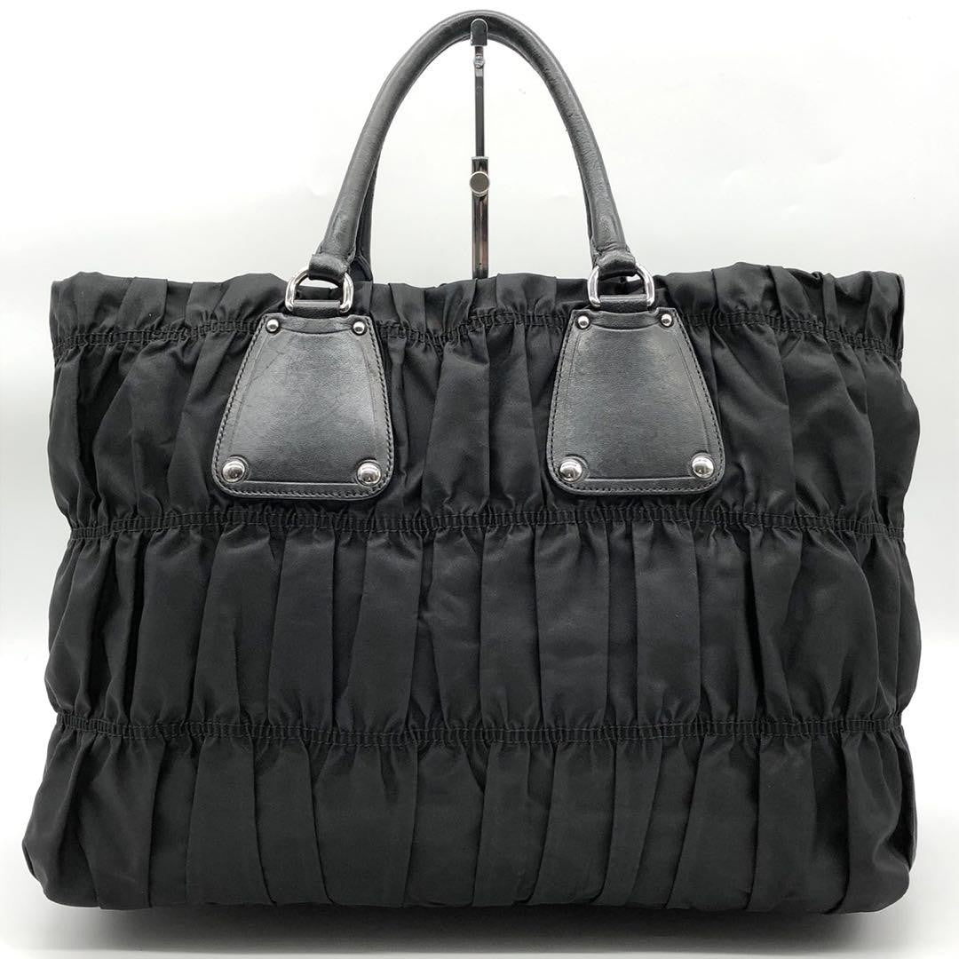 PRADA Hand Bag Tote Purse Nylon Leather Black Authentic