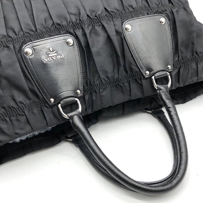 PRADA Hand Bag Tote Purse Nylon Leather Black Authentic