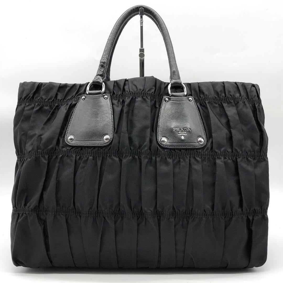 PRADA Hand Bag Tote Purse Nylon Leather Black Authentic